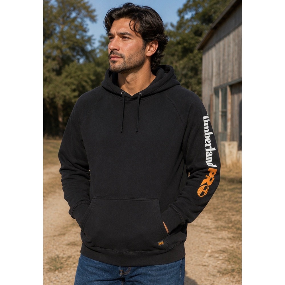 Timberland PRO Mens Black Logo Sleeve Hoodie Sweatshirt Medium Original Fit Work